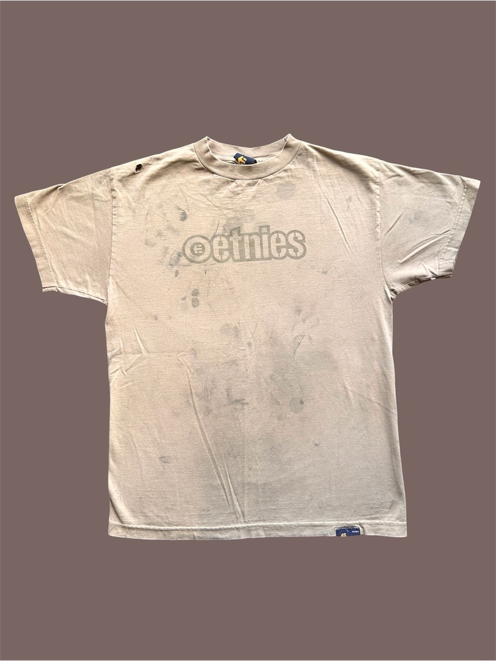 Y2K Etnies Graphic Logo Tee Distressed Grunge Skater Tan Medium